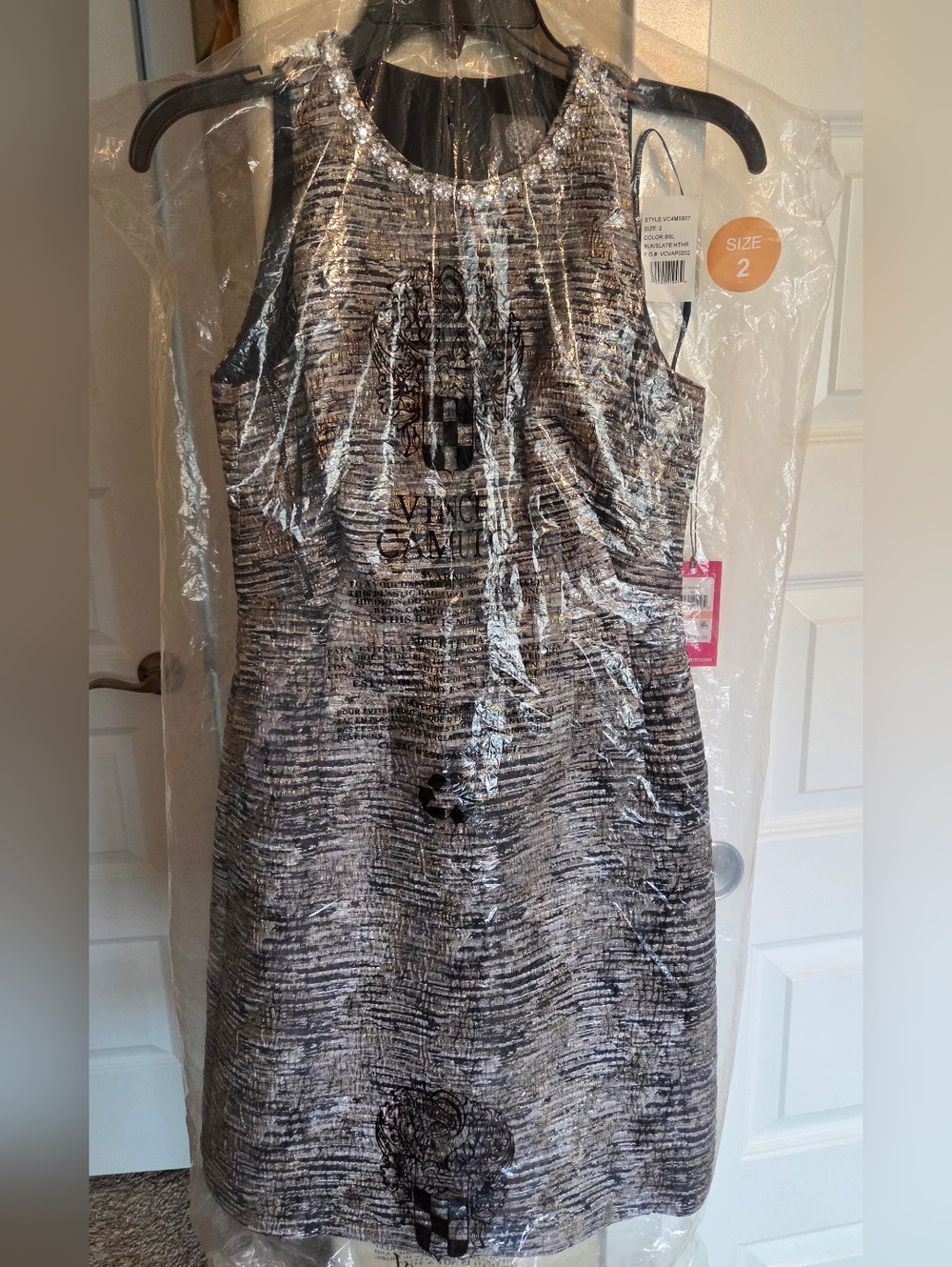 Vince Camuto Metallic Black and Silver Sleeveless Midi Dress